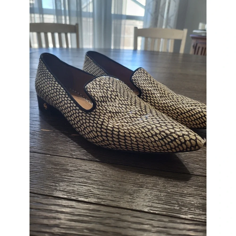 Tory Burch King Cobra Leather Block Heels Size 11 Black & Cream Great Shape‎
